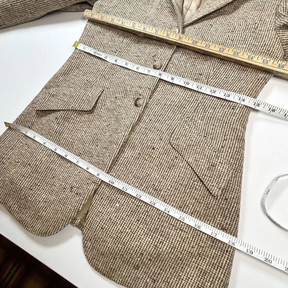 True Vintage 50s Tweed Jacket Blazer Womens XS Brown Cream Sandra Sirianni